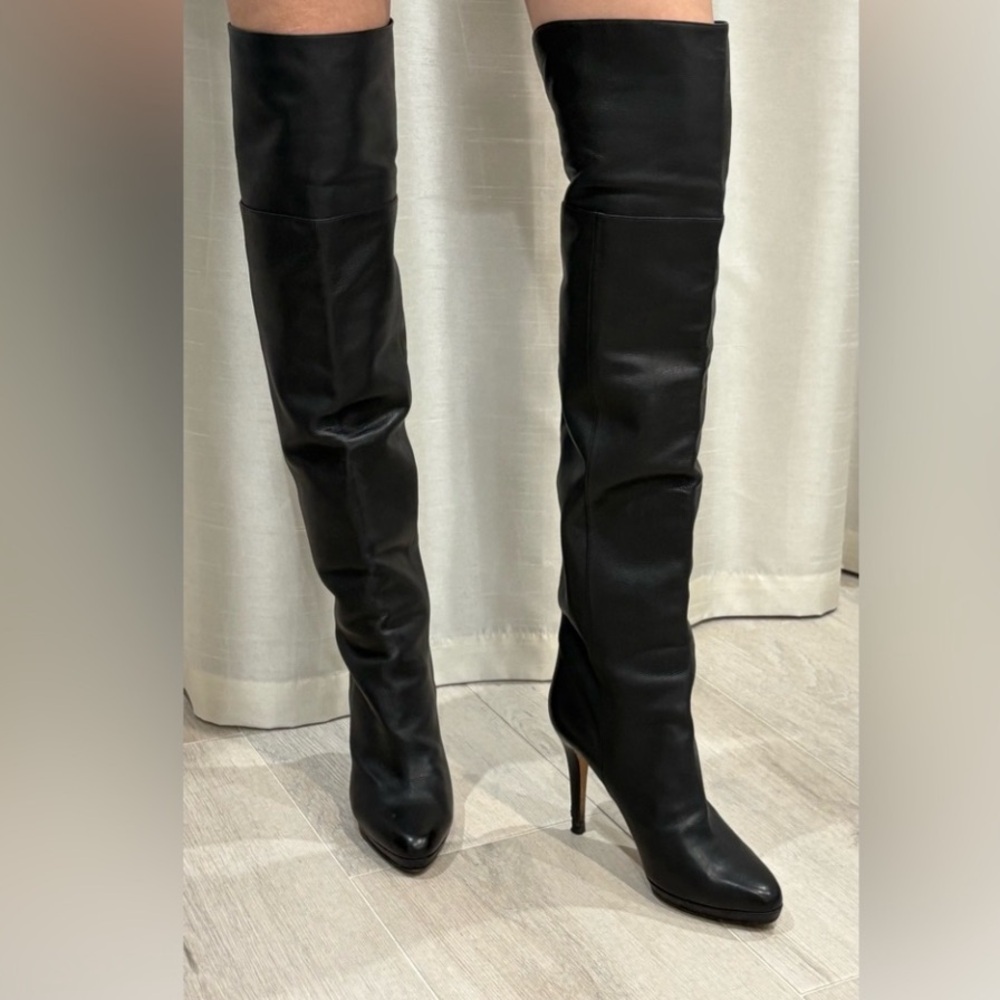 NEW Jimmy Choo Black Over-the-Knee Boots Black Leather Size 37